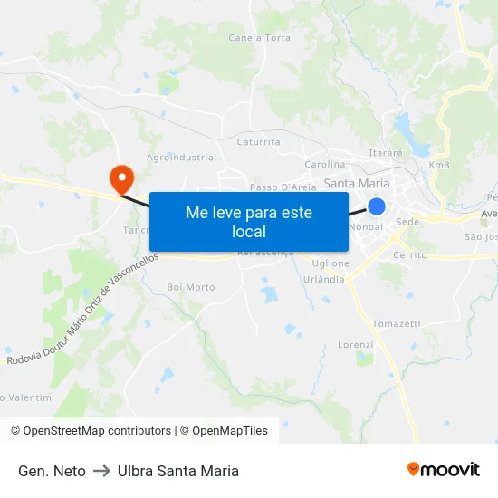 Gen. Neto to Ulbra Santa Maria map