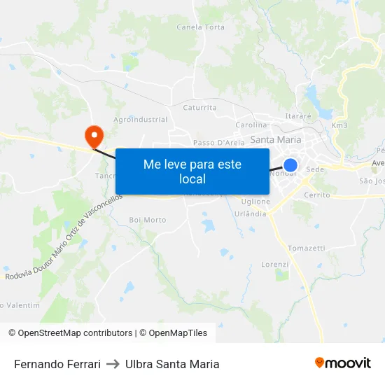 Fernando Ferrari to Ulbra Santa Maria map