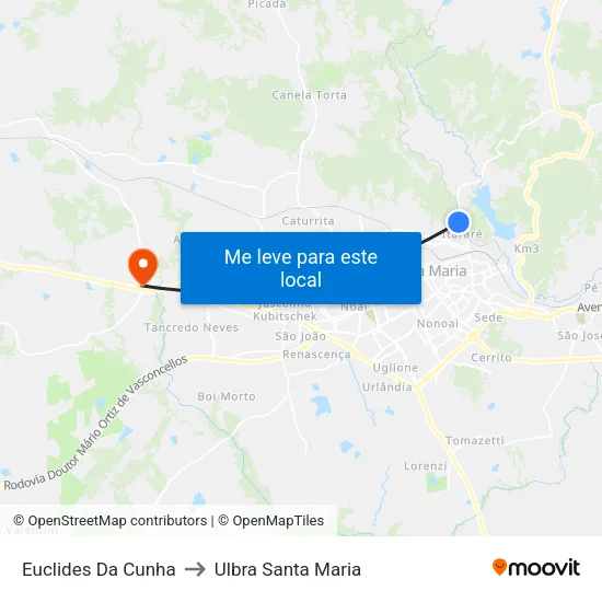 Euclides Da Cunha to Ulbra Santa Maria map