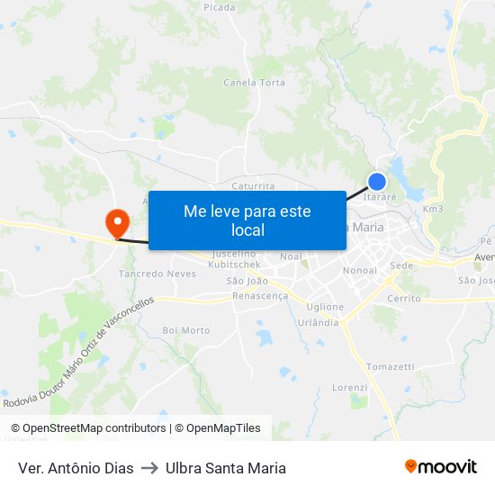 Ver. Antônio Dias to Ulbra Santa Maria map