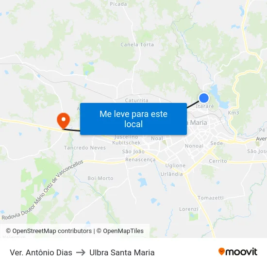 Ver. Antônio Dias to Ulbra Santa Maria map