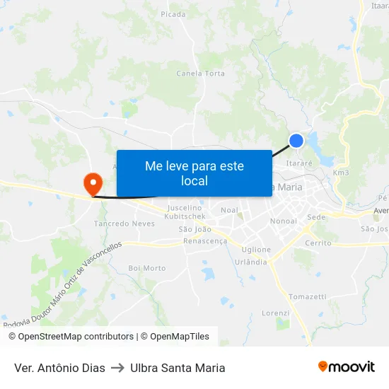 Ver. Antônio Dias to Ulbra Santa Maria map