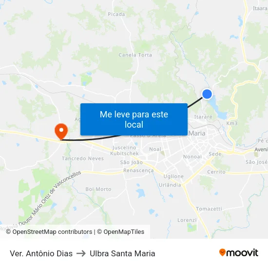 Ver. Antônio Dias to Ulbra Santa Maria map