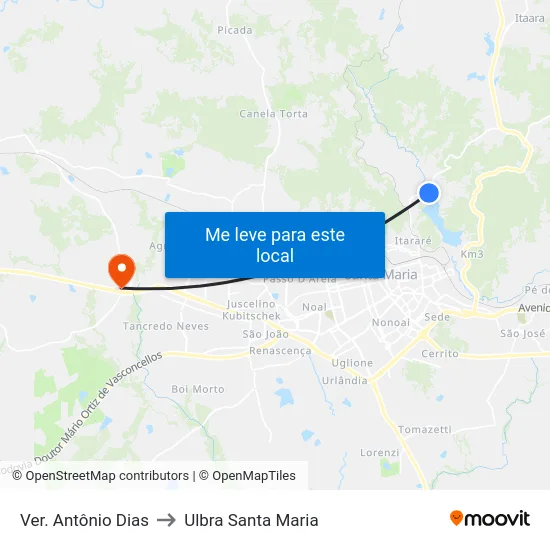 Ver. Antônio Dias to Ulbra Santa Maria map