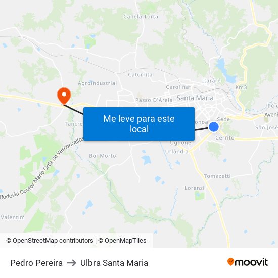 Pedro Pereira to Ulbra Santa Maria map