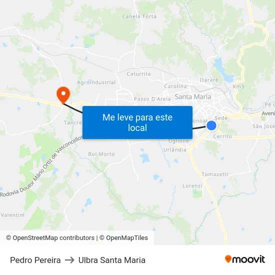 Pedro Pereira to Ulbra Santa Maria map