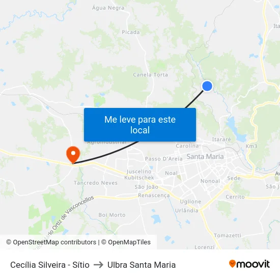 Cecília Silveira - Sítio to Ulbra Santa Maria map