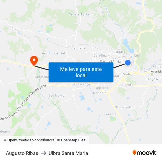 Augusto Ribas to Ulbra Santa Maria map