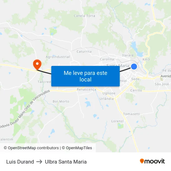 Luis Durand to Ulbra Santa Maria map