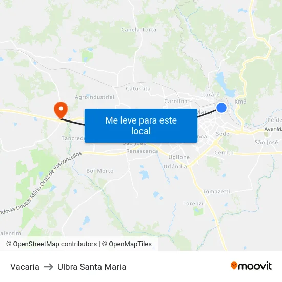 Vacaria to Ulbra Santa Maria map