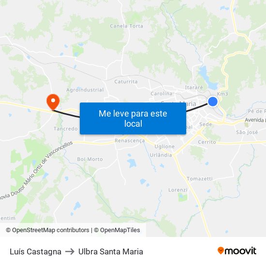 Luís Castagna to Ulbra Santa Maria map