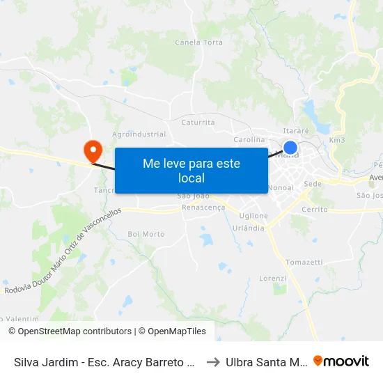 Silva Jardim - Esc. Aracy Barreto Sacchis to Ulbra Santa Maria map
