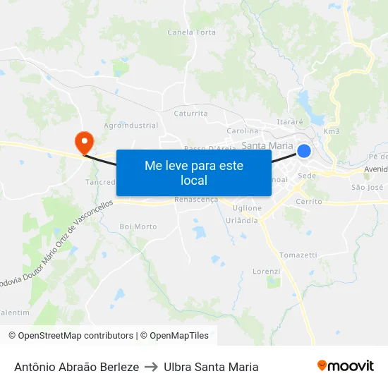 Antônio Abraão Berleze to Ulbra Santa Maria map