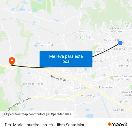 Dra. Maria Loureiro Ilha to Ulbra Santa Maria map