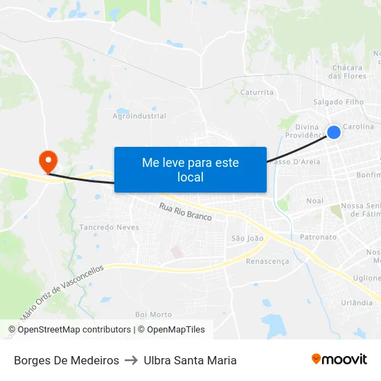 Borges De Medeiros to Ulbra Santa Maria map