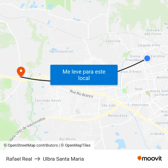 Rafael Real to Ulbra Santa Maria map