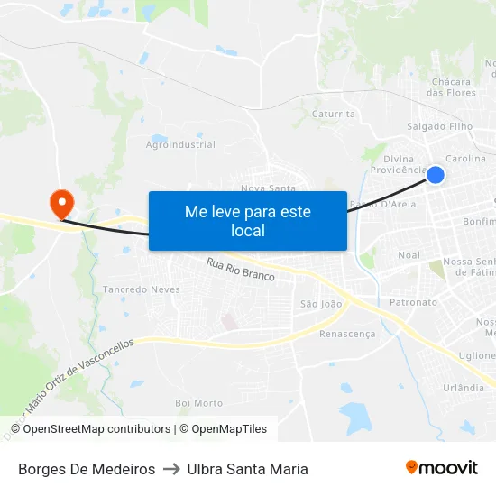 Borges De Medeiros to Ulbra Santa Maria map