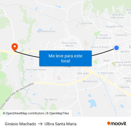 Ginásio Machado to Ulbra Santa Maria map