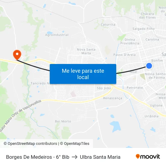 Borges De Medeiros - 6° Bib to Ulbra Santa Maria map