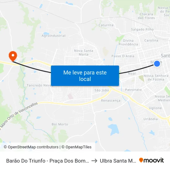 Barão Do Triunfo - Praça Dos Bombeiros to Ulbra Santa Maria map