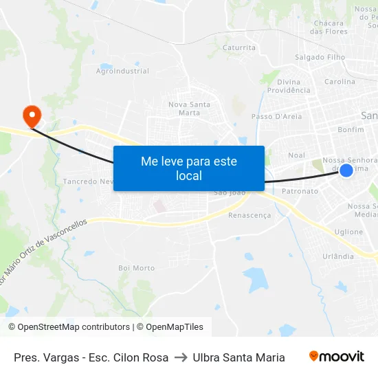 Pres. Vargas - Esc. Cilon Rosa to Ulbra Santa Maria map