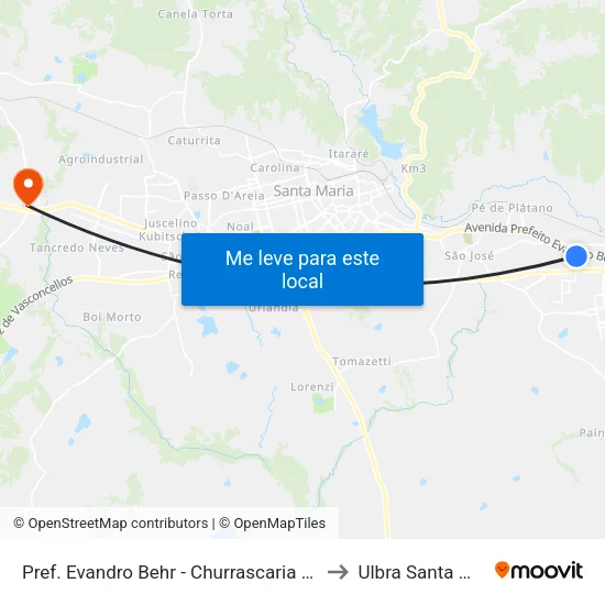 Pref. Evandro Behr - Churrascaria Camobi to Ulbra Santa Maria map