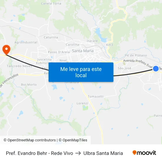 Pref. Evandro Behr - Rede Vivo to Ulbra Santa Maria map