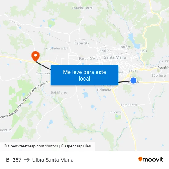 Br-287 to Ulbra Santa Maria map