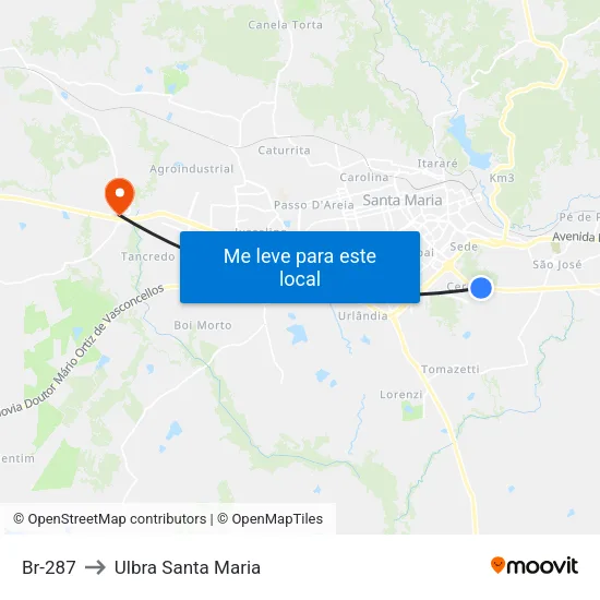 Br-287 to Ulbra Santa Maria map