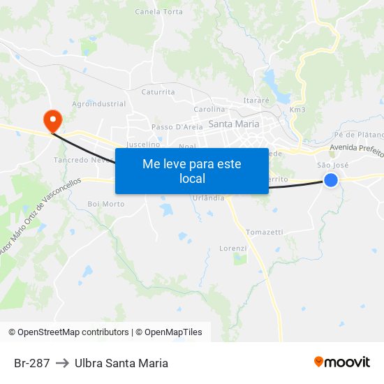 Br-287 to Ulbra Santa Maria map