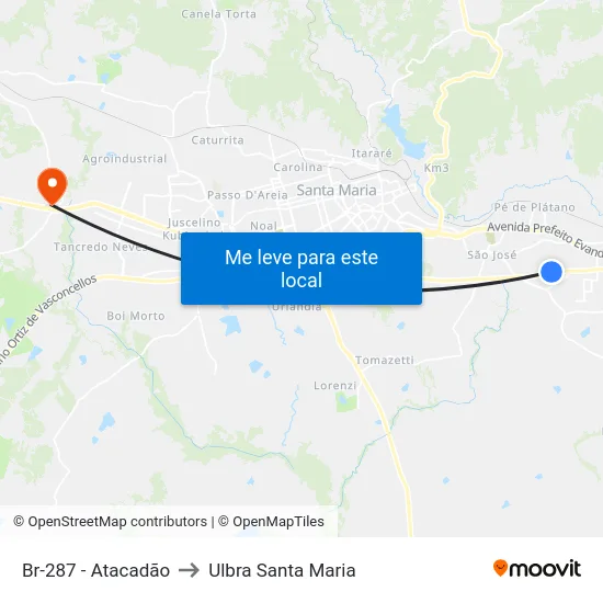 Br-287 - Atacadão to Ulbra Santa Maria map