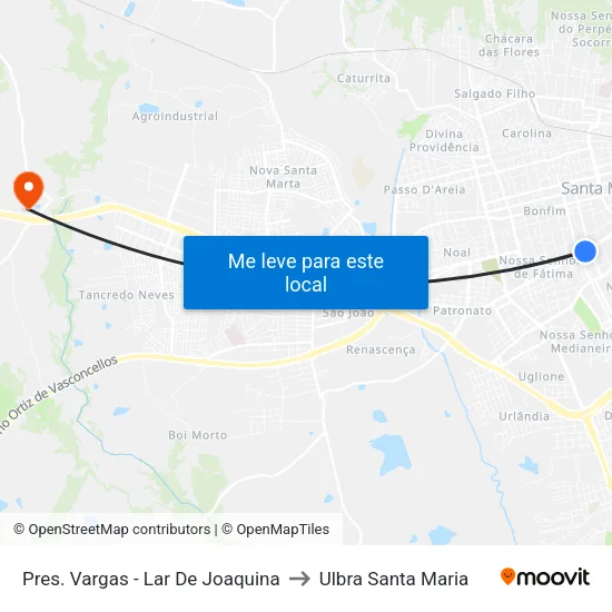 Pres. Vargas - Lar De Joaquina to Ulbra Santa Maria map