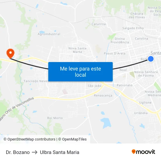 Dr. Bozano to Ulbra Santa Maria map