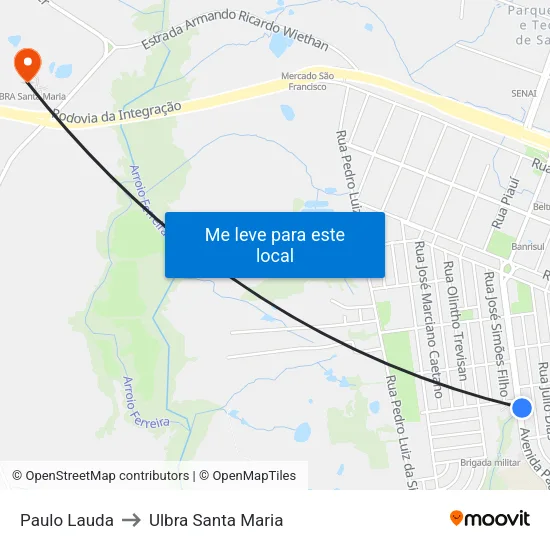 Paulo Lauda to Ulbra Santa Maria map