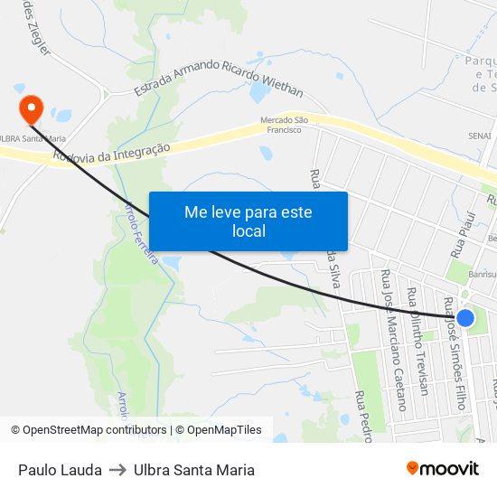 Paulo Lauda to Ulbra Santa Maria map