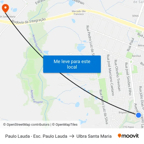 Paulo Lauda - Esc. Paulo Lauda to Ulbra Santa Maria map