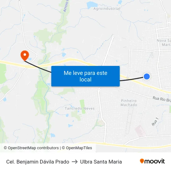 Cel. Benjamin Dávila Prado to Ulbra Santa Maria map