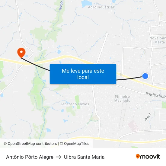 Antônio Pôrto Alegre to Ulbra Santa Maria map
