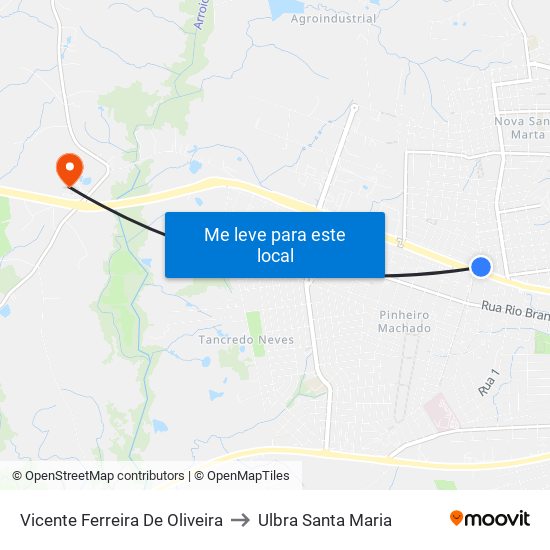 Vicente Ferreira De Oliveira to Ulbra Santa Maria map