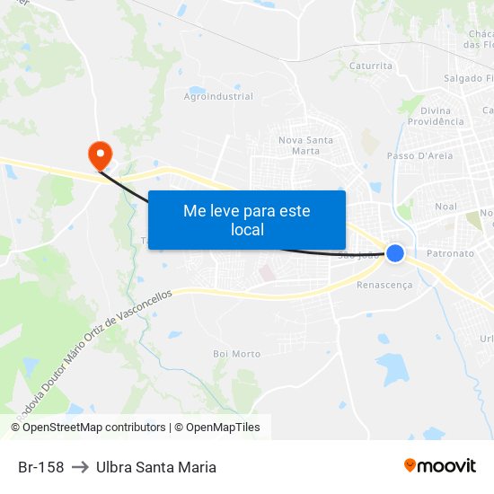 Br-158 to Ulbra Santa Maria map