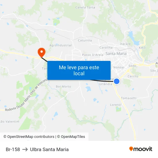 Br-158 to Ulbra Santa Maria map