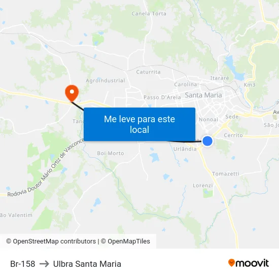 Br-158 to Ulbra Santa Maria map