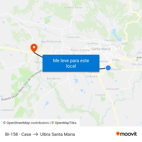 Br-158 - Case to Ulbra Santa Maria map