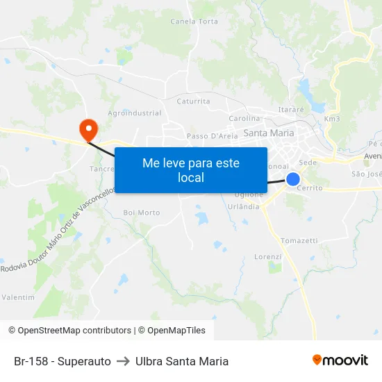 Br-158 - Superauto to Ulbra Santa Maria map