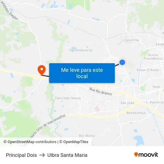Principal Dois to Ulbra Santa Maria map