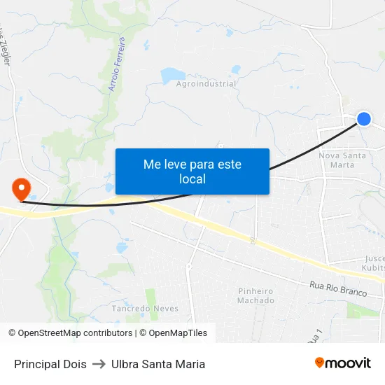 Principal Dois to Ulbra Santa Maria map