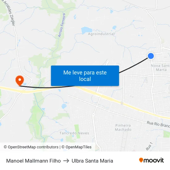 Manoel Mallmann Filho to Ulbra Santa Maria map