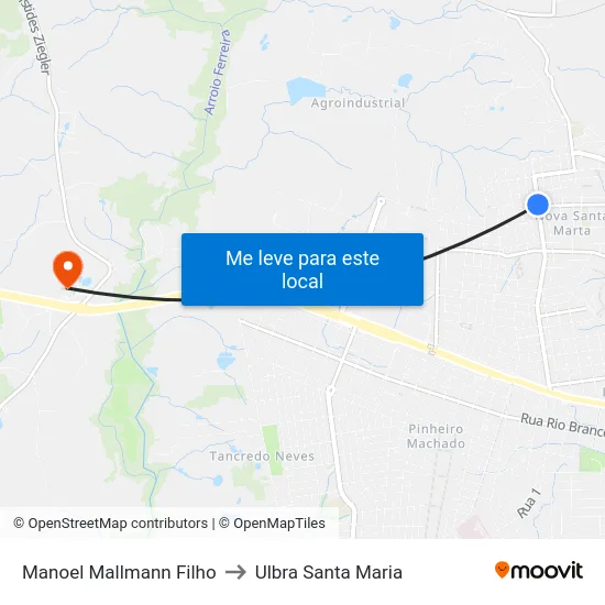 Manoel Mallmann Filho to Ulbra Santa Maria map