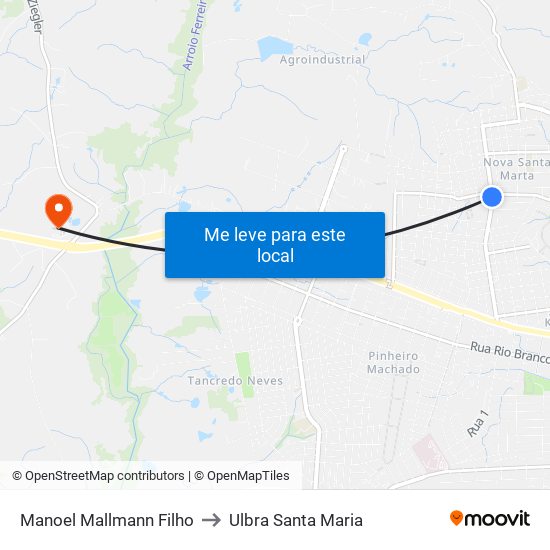 Manoel Mallmann Filho to Ulbra Santa Maria map