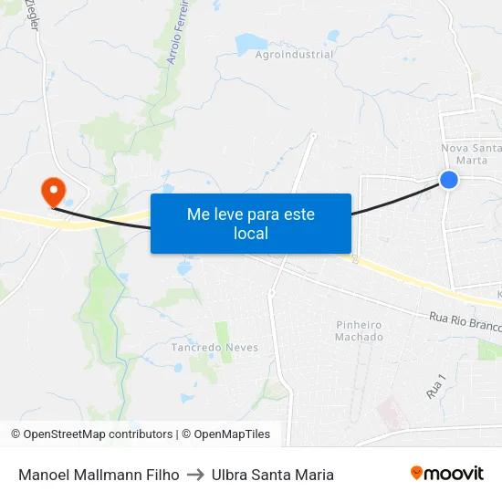 Manoel Mallmann Filho to Ulbra Santa Maria map